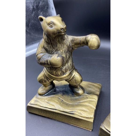 Bronze vintage USA Made stock market Bull & Bear boxing bookends rare sculpture - Picture 7 of 14